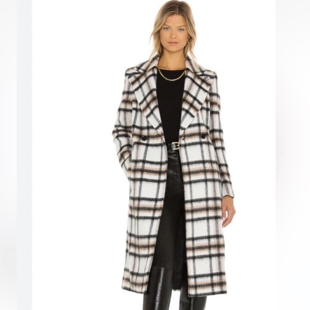 Mackage Sienna Plaid Belted Long Wool-Blend Coat